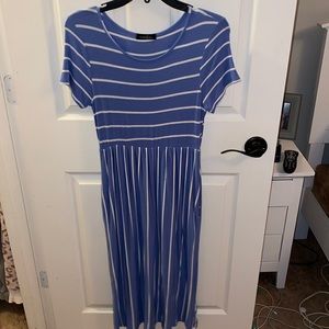 Denim blue and white striped dress